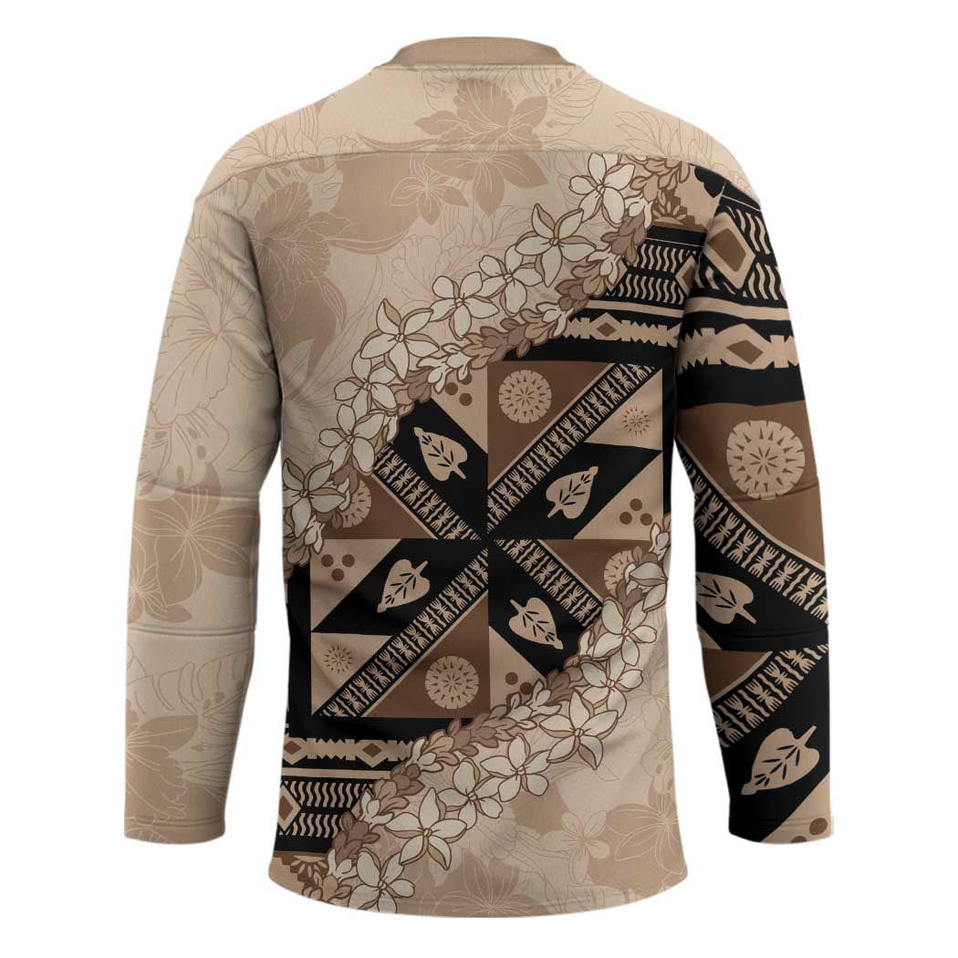 Bula Fiji Plumeria Tagimoucia Salusalu Beige Hockey Jersey Kaiviti Masi - Polynesian Pride