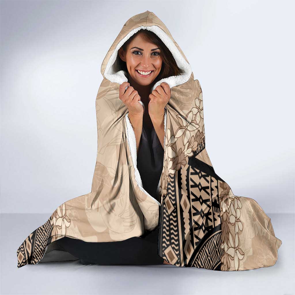 Bula Fiji Plumeria Tagimoucia Salusalu Beige Hooded Blanket Kaiviti Masi - Polynesian Pride