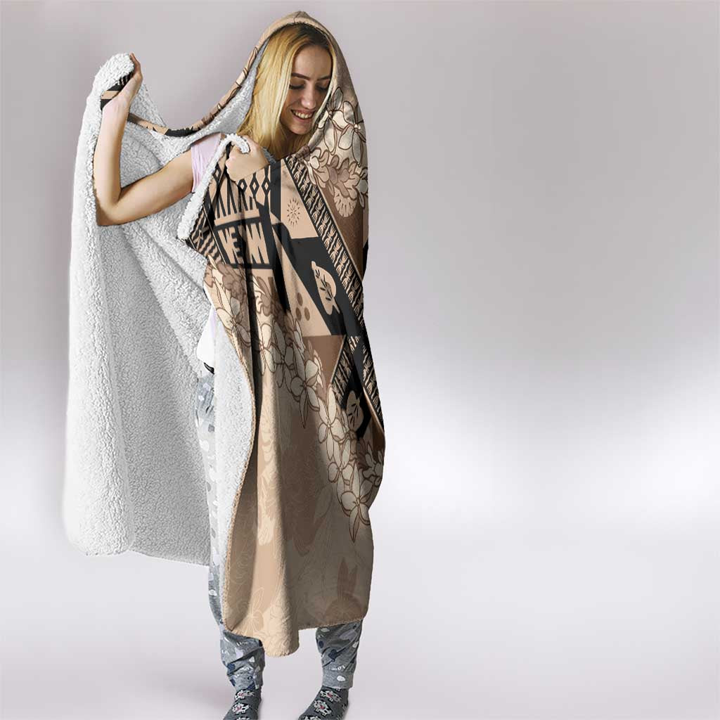 Bula Fiji Plumeria Tagimoucia Salusalu Beige Hooded Blanket Kaiviti Masi - Polynesian Pride