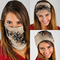 Bula Fiji Plumeria Tagimoucia Salusalu Beige Neck Gaiter Kaiviti Masi LT7 - Polynesian Pride