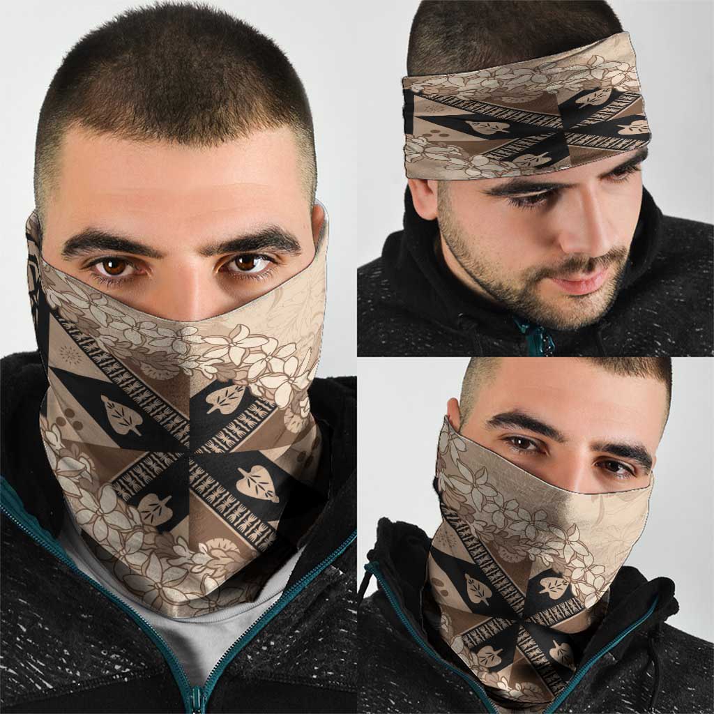 Bula Fiji Plumeria Tagimoucia Salusalu Beige Neck Gaiter Kaiviti Masi LT7 - Polynesian Pride