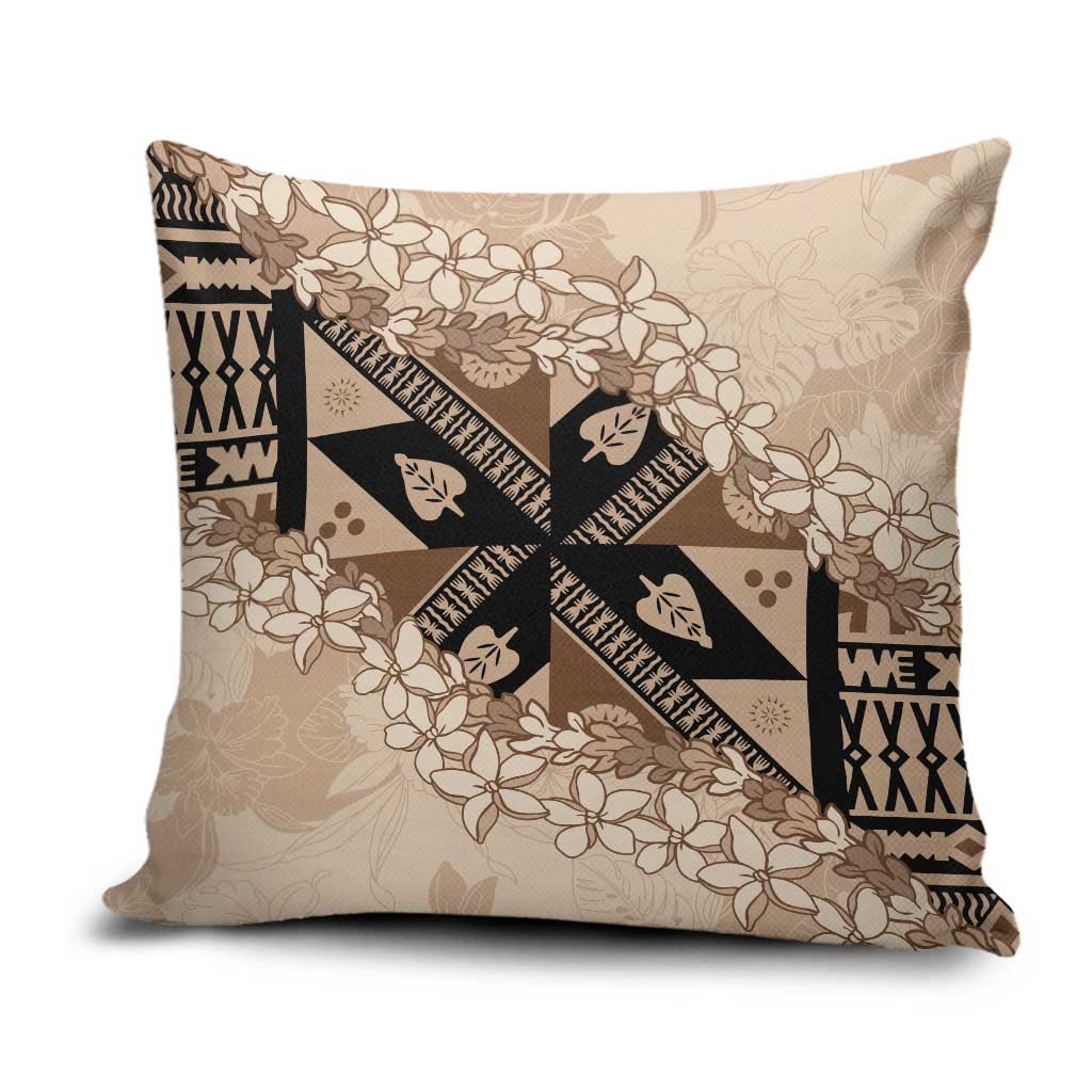 Bula Fiji Plumeria Tagimoucia Salusalu Beige Pillow Cover Kaiviti Masi LT7 Beige - Polynesian Pride