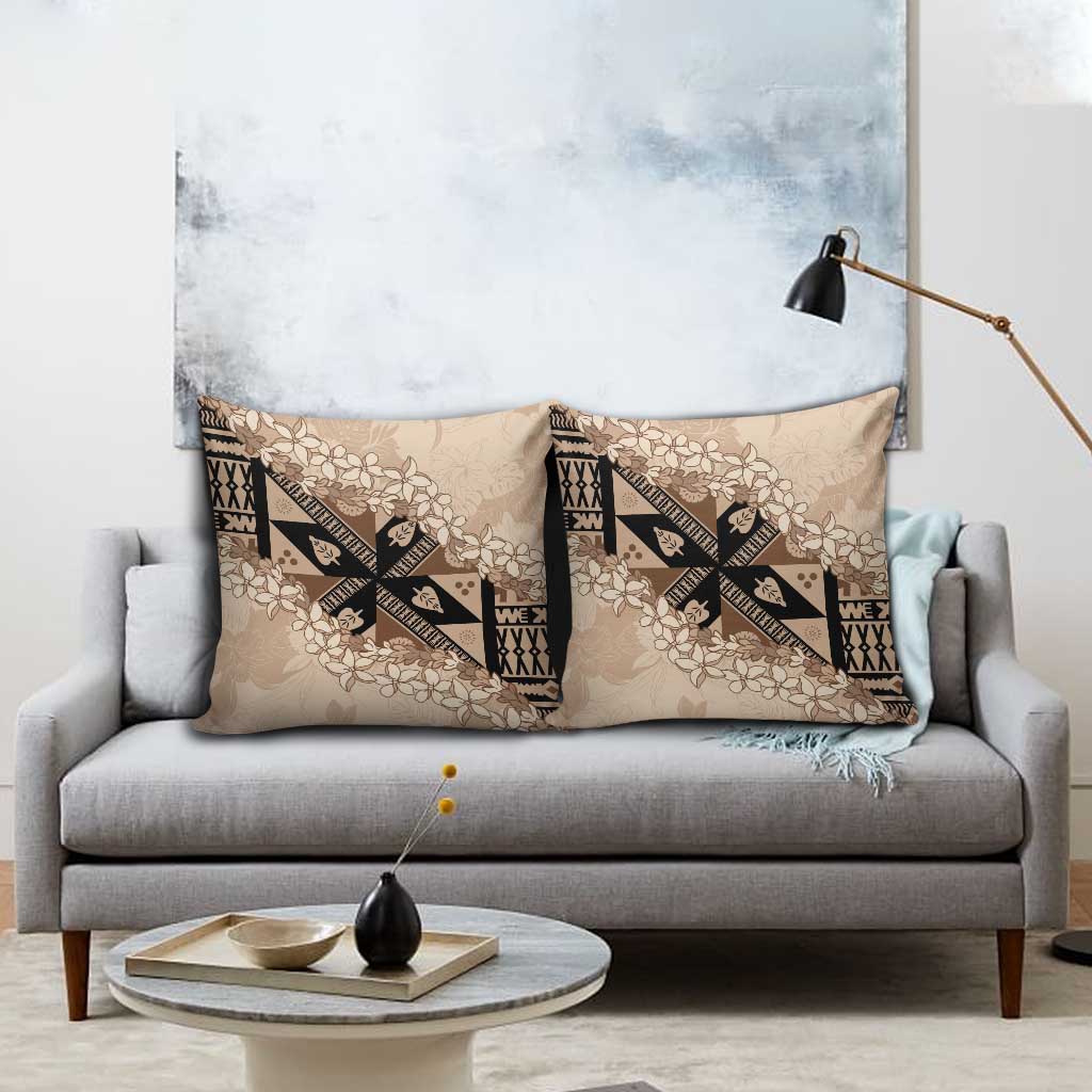 Bula Fiji Plumeria Tagimoucia Salusalu Beige Pillow Cover Kaiviti Masi LT7 - Polynesian Pride