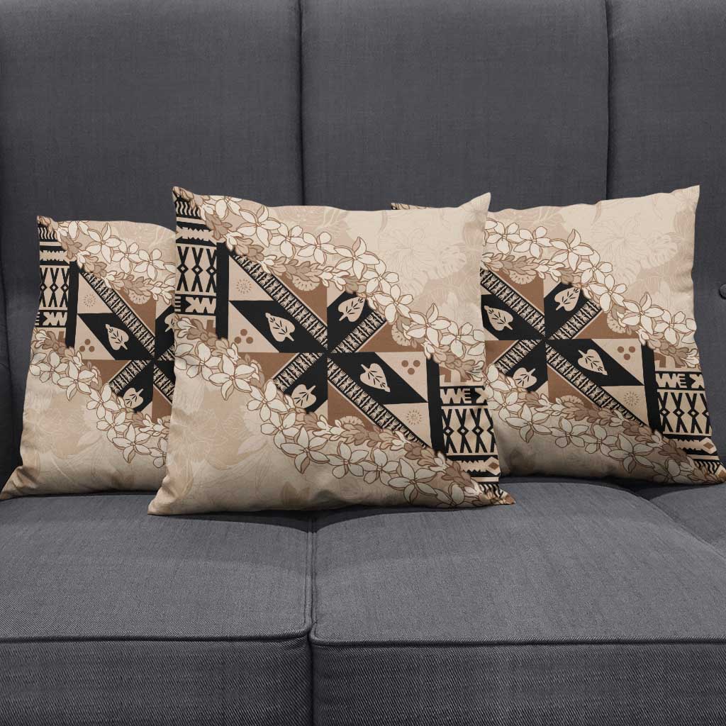 Bula Fiji Plumeria Tagimoucia Salusalu Beige Pillow Cover Kaiviti Masi LT7 - Polynesian Pride