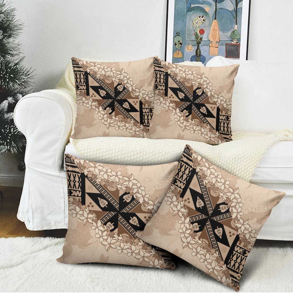Bula Fiji Plumeria Tagimoucia Salusalu Beige Pillow Cover Kaiviti Masi LT7 - Polynesian Pride