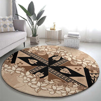 Bula Fiji Plumeria Tagimoucia Salusalu Beige Round Carpet Kaiviti Masi - Polynesian Pride