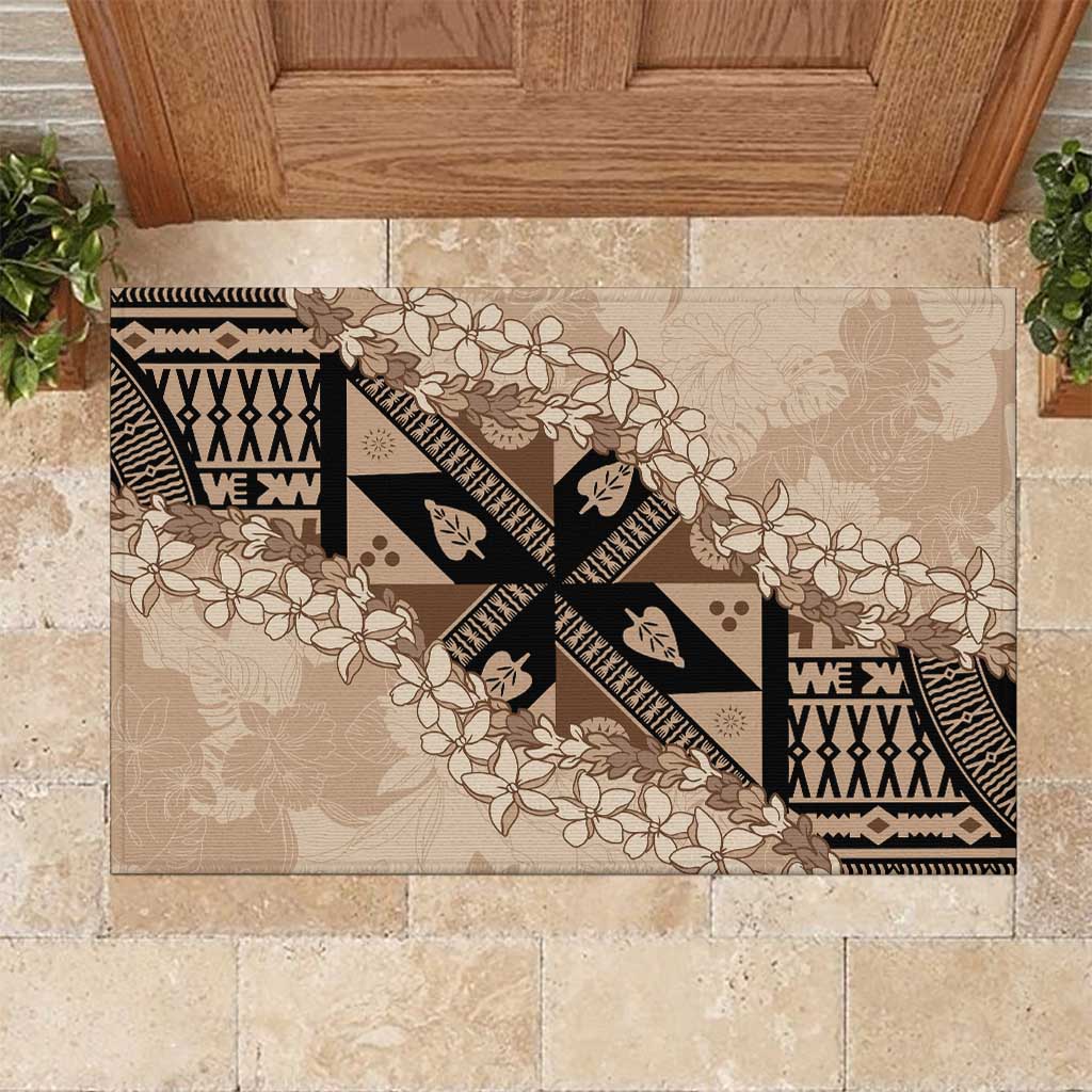 Bula Fiji Plumeria Tagimoucia Salusalu Beige Rubber Doormat Kaiviti Masi LT7 Beige - Polynesian Pride