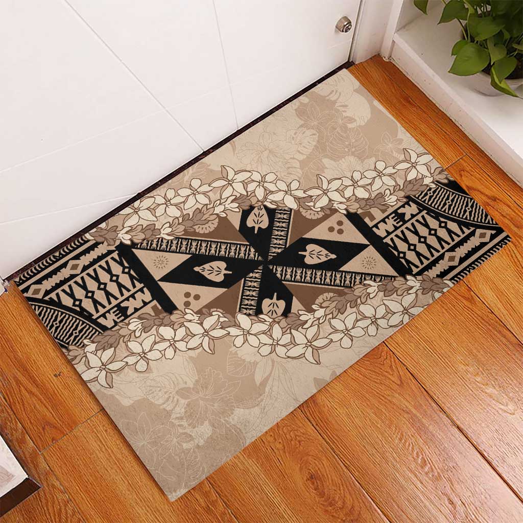 Bula Fiji Plumeria Tagimoucia Salusalu Beige Rubber Doormat Kaiviti Masi LT7 - Polynesian Pride