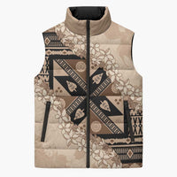 Bula Fiji Plumeria Tagimoucia Salusalu Beige Sleeveless Puffer Jacket Kaiviti Masi LT7 Unisex Beige - Polynesian Pride