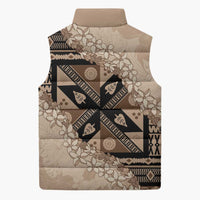 Bula Fiji Plumeria Tagimoucia Salusalu Beige Sleeveless Puffer Jacket Kaiviti Masi LT7 - Polynesian Pride