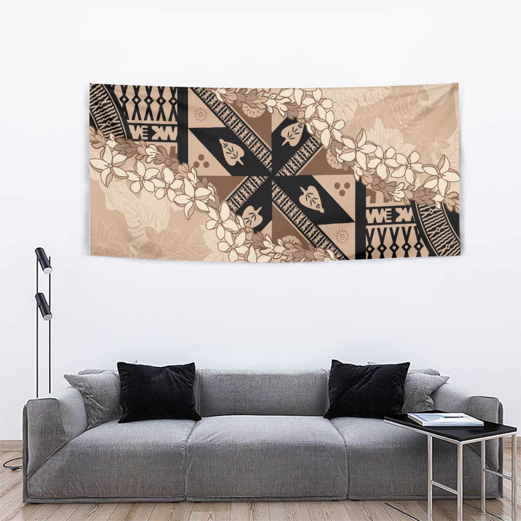 Bula Fiji Plumeria Tagimoucia Salusalu Beige Tapestry Kaiviti Masi - Polynesian Pride