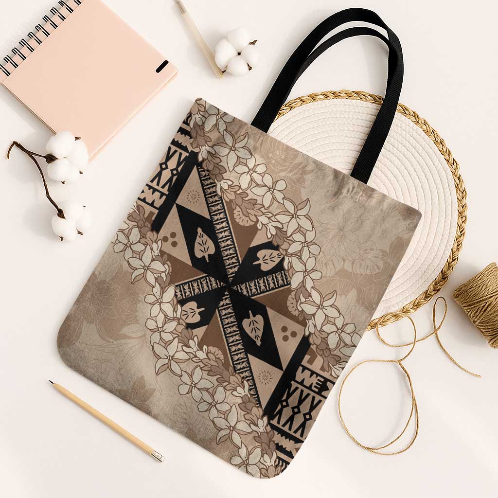 Bula Fiji Plumeria Tagimoucia Salusalu Beige Tote Bag Kaiviti Masi LT7 Black Strap One Size Beige - Polynesian Pride