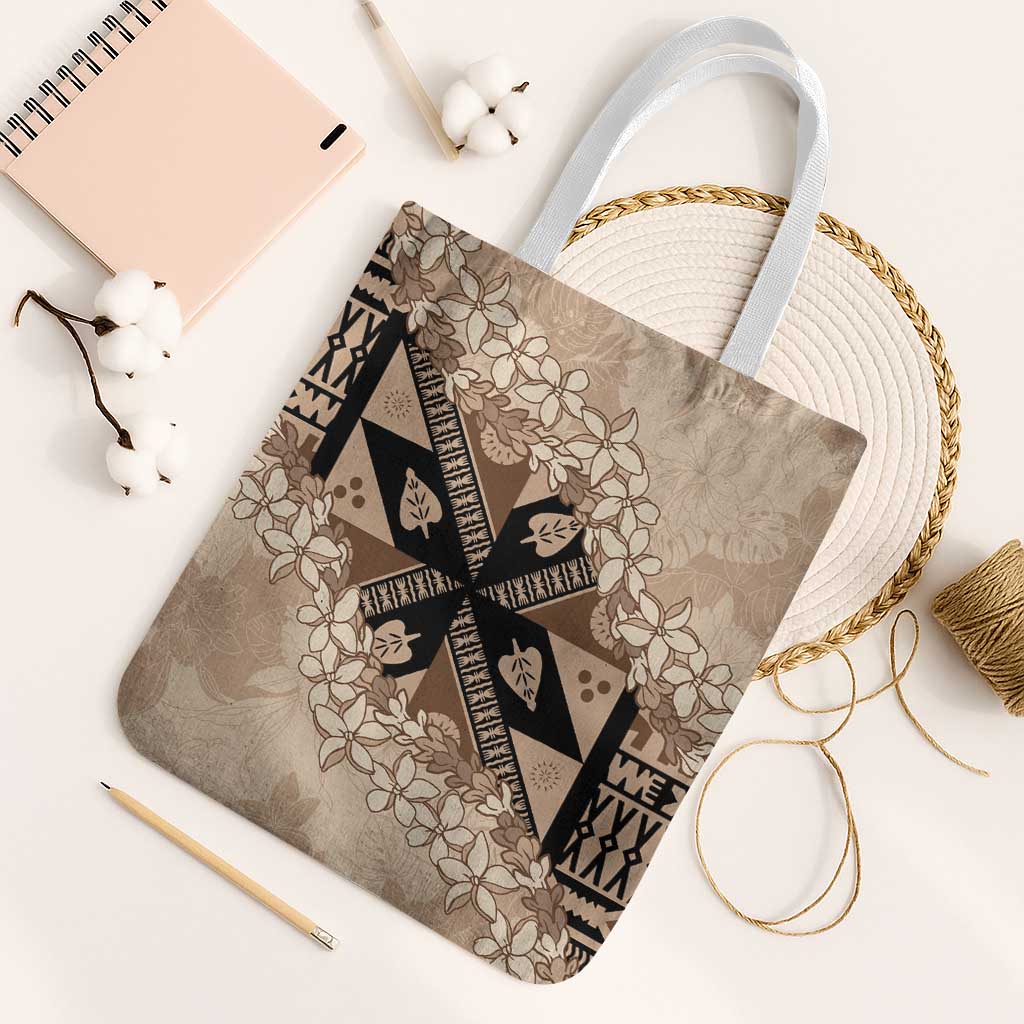 Bula Fiji Plumeria Tagimoucia Salusalu Beige Tote Bag Kaiviti Masi LT7 White Strap One Size Beige - Polynesian Pride