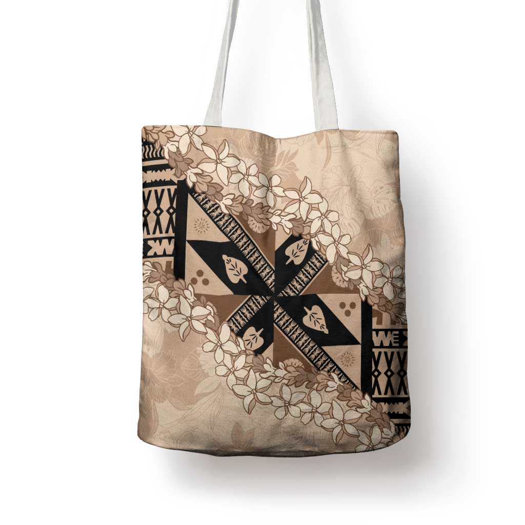 Bula Fiji Plumeria Tagimoucia Salusalu Beige Tote Bag Kaiviti Masi LT7 - Polynesian Pride