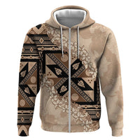 Bula Fiji Plumeria Tagimoucia Salusalu Beige Zip Hoodie Kaiviti Masi LT7 Zip Hoodie Beige - Polynesian Pride