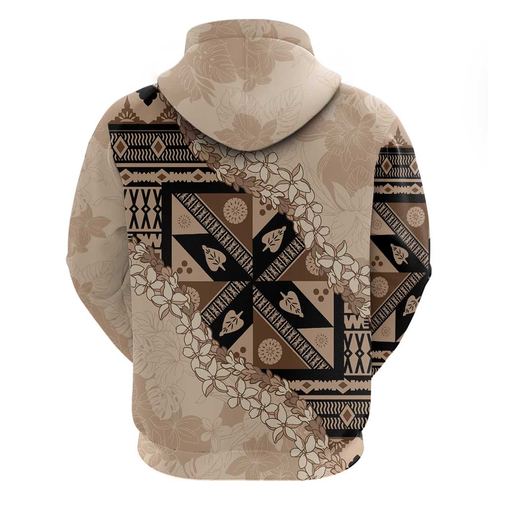 Bula Fiji Plumeria Tagimoucia Salusalu Beige Zip Hoodie Kaiviti Masi LT7 - Polynesian Pride