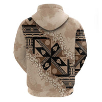 Bula Fiji Plumeria Tagimoucia Salusalu Beige Zip Hoodie Kaiviti Masi LT7 - Polynesian Pride