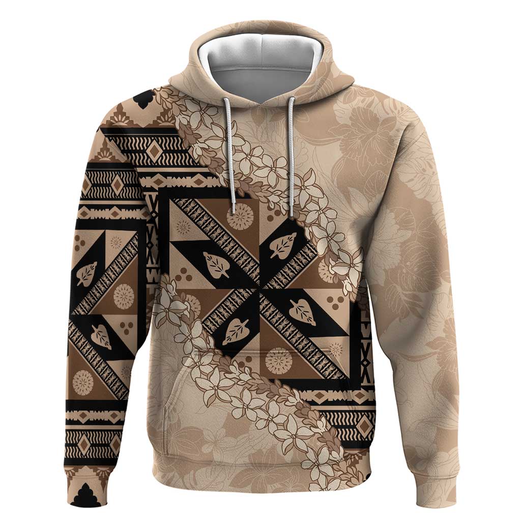 Bula Fiji Plumeria Tagimoucia Salusalu Beige Zip Hoodie Kaiviti Masi LT7 Pullover Hoodie Beige - Polynesian Pride