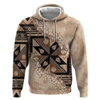 Bula Fiji Plumeria Tagimoucia Salusalu Beige Zip Hoodie Kaiviti Masi LT7 Pullover Hoodie Beige - Polynesian Pride
