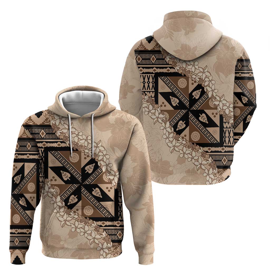 Bula Fiji Plumeria Tagimoucia Salusalu Beige Zip Hoodie Kaiviti Masi LT7 - Polynesian Pride