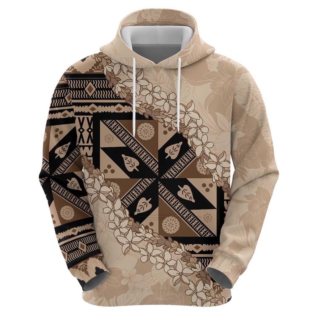 Bula Fiji Plumeria Tagimoucia Salusalu Beige Zip Hoodie Kaiviti Masi LT7 - Polynesian Pride