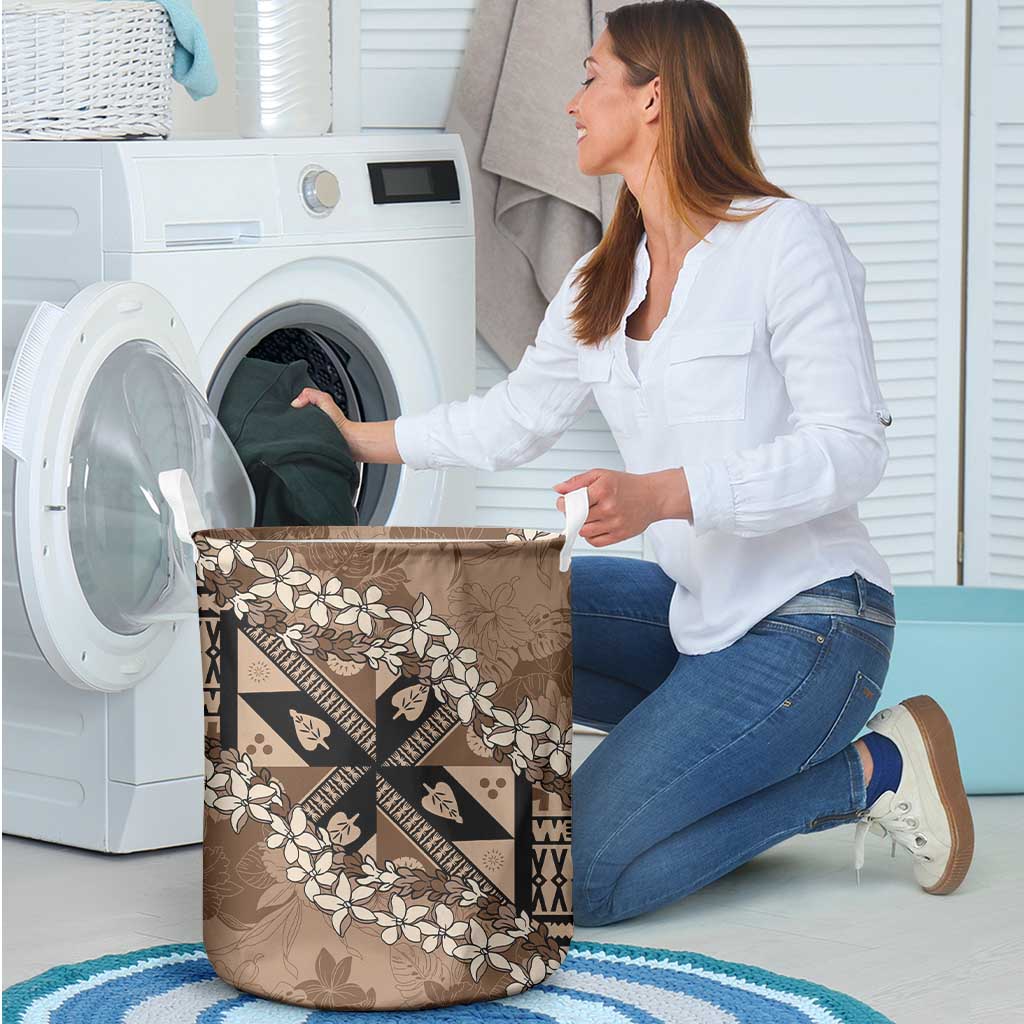 Bula Fiji Plumeria Tagimoucia Salusalu Mocha Laundry Basket Kaiviti Masi - Polynesian Pride