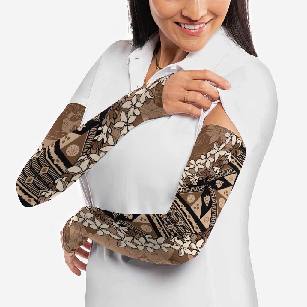 Bula Fiji Plumeria Tagimoucia Salusalu Mocha Arm Sleeves Kaiviti Masi - Polynesian Pride