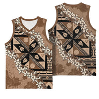Bula Fiji Plumeria Tagimoucia Salusalu Mocha Basketball Jersey Kaiviti Masi - Polynesian Pride