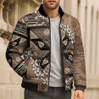 Bula Fiji Plumeria Tagimoucia Salusalu Mocha Bomber Puffer Jacket Kaiviti Masi - Polynesian Pride