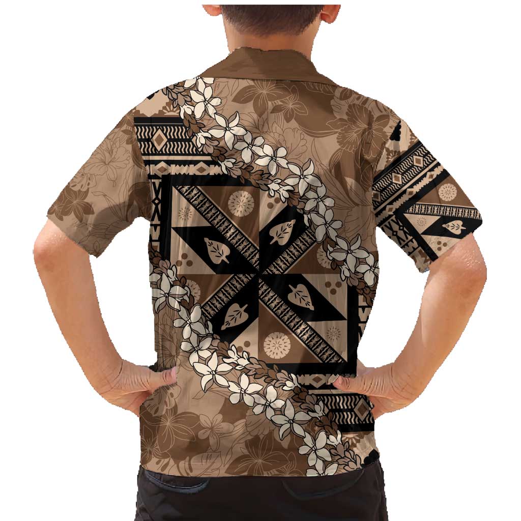 Bula Fiji Plumeria Tagimoucia Salusalu Mocha Family Matching Mermaid Dress and Hawaiian Shirt Kaiviti Masi - Polynesian Pride