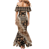 Bula Fiji Plumeria Tagimoucia Salusalu Mocha Family Matching Mermaid Dress and Hawaiian Shirt Kaiviti Masi - Polynesian Pride