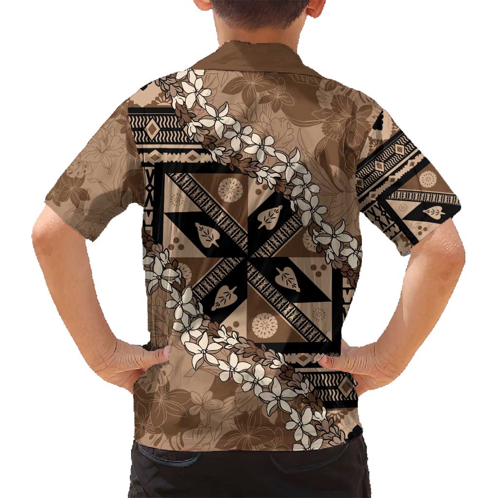 Bula Fiji Plumeria Tagimoucia Salusalu Mocha Family Matching Puletasi and Hawaiian Shirt Kaiviti Masi LT7 - Polynesian Pride