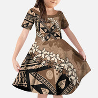 Bula Fiji Plumeria Tagimoucia Salusalu Mocha Family Matching Puletasi and Hawaiian Shirt Kaiviti Masi LT7 Daughter's Dress Mocha - Polynesian Pride