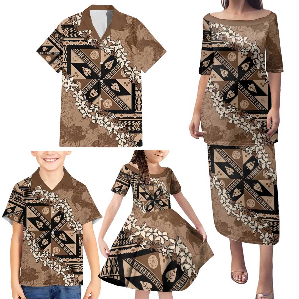 Bula Fiji Plumeria Tagimoucia Salusalu Mocha Family Matching Puletasi and Hawaiian Shirt Kaiviti Masi LT7 - Polynesian Pride