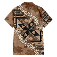 Bula Fiji Plumeria Tagimoucia Salusalu Mocha Family Matching Short Sleeve Bodycon Dress and Hawaiian Shirt Kaiviti Masi - Polynesian Pride