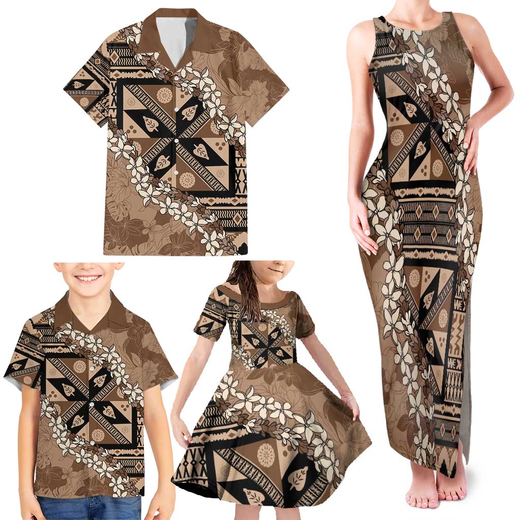 Bula Fiji Plumeria Tagimoucia Salusalu Mocha Family Matching Tank Maxi Dress and Hawaiian Shirt Kaiviti Masi LT7 - Polynesian Pride