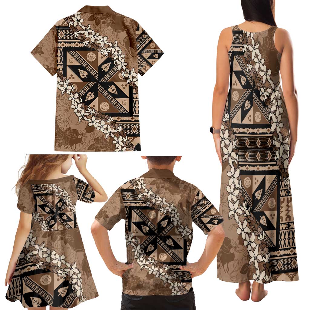 Bula Fiji Plumeria Tagimoucia Salusalu Mocha Family Matching Tank Maxi Dress and Hawaiian Shirt Kaiviti Masi LT7 - Polynesian Pride