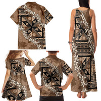 Bula Fiji Plumeria Tagimoucia Salusalu Mocha Family Matching Tank Maxi Dress and Hawaiian Shirt Kaiviti Masi LT7 - Polynesian Pride