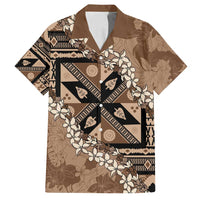 Bula Fiji Plumeria Tagimoucia Salusalu Mocha Family Matching Tank Maxi Dress and Hawaiian Shirt Kaiviti Masi LT7 Dad's Shirt - Short Sleeve Mocha - Polynesian Pride