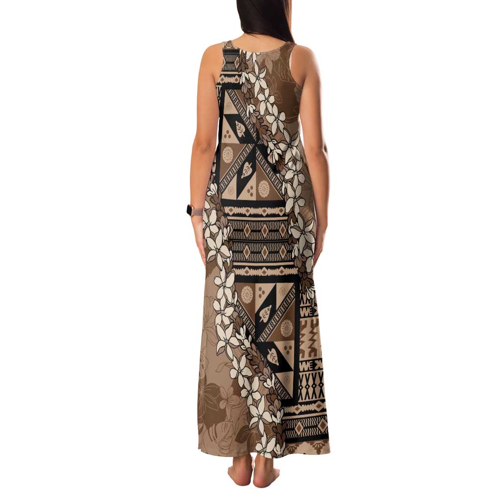 Bula Fiji Plumeria Tagimoucia Salusalu Mocha Family Matching Tank Maxi Dress and Hawaiian Shirt Kaiviti Masi LT7 - Polynesian Pride