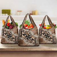 Bula Fiji Plumeria Tagimoucia Salusalu Mocha Grocery Bag Kaiviti Masi LT7 3-pack One Size Mocha - Polynesian Pride