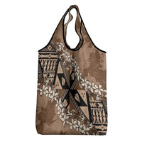 Bula Fiji Plumeria Tagimoucia Salusalu Mocha Grocery Bag Kaiviti Masi LT7 - Polynesian Pride