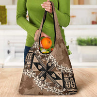 Bula Fiji Plumeria Tagimoucia Salusalu Mocha Grocery Bag Kaiviti Masi LT7 - Polynesian Pride