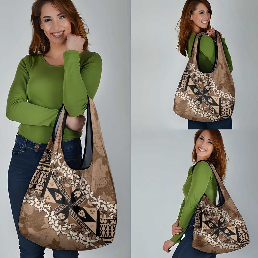 Bula Fiji Plumeria Tagimoucia Salusalu Mocha Grocery Bag Kaiviti Masi LT7 - Polynesian Pride