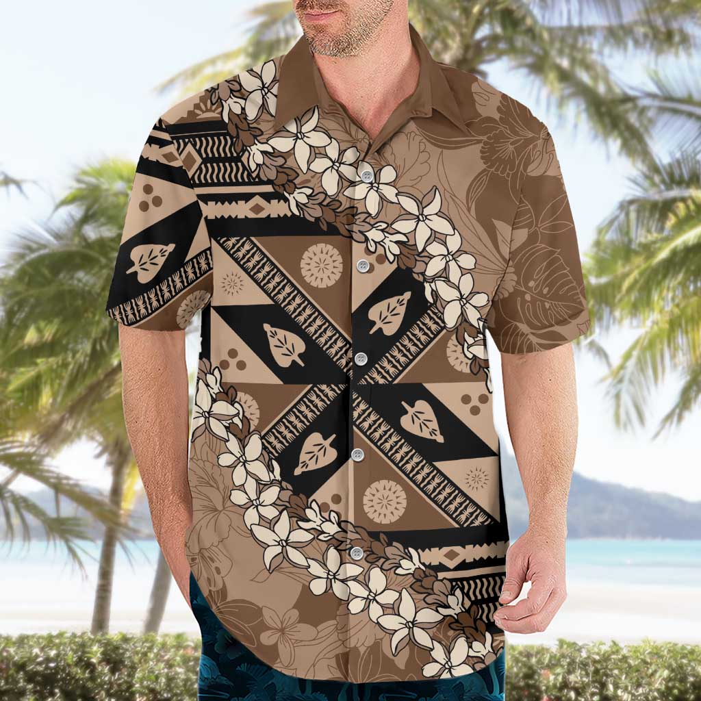Bula Fiji Plumeria Tagimoucia Salusalu Mocha Hawaiian Shirt Kaiviti Masi LT7 - Polynesian Pride