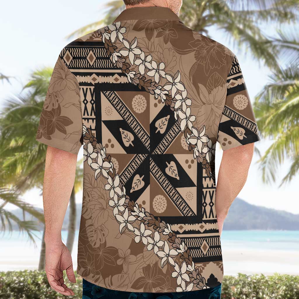 Bula Fiji Plumeria Tagimoucia Salusalu Mocha Hawaiian Shirt Kaiviti Masi LT7 - Polynesian Pride