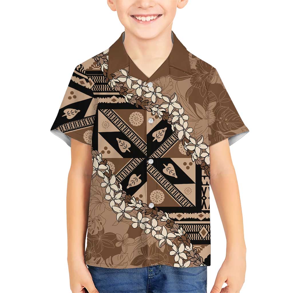 Bula Fiji Plumeria Tagimoucia Salusalu Mocha Hawaiian Shirt Kaiviti Masi LT7 - Polynesian Pride