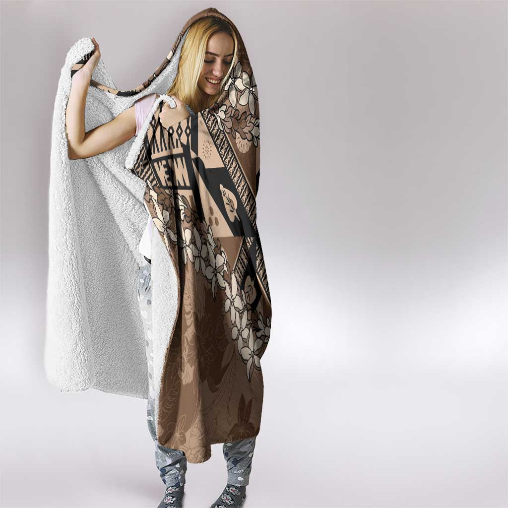Bula Fiji Plumeria Tagimoucia Salusalu Mocha Hooded Blanket Kaiviti Masi - Polynesian Pride