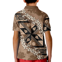 Bula Fiji Plumeria Tagimoucia Salusalu Mocha Kid Polo Shirt Kaiviti Masi - Polynesian Pride