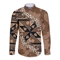 Bula Fiji Plumeria Tagimoucia Salusalu Mocha Long Sleeve Button Shirt Kaiviti Masi LT7 Unisex Mocha - Polynesian Pride